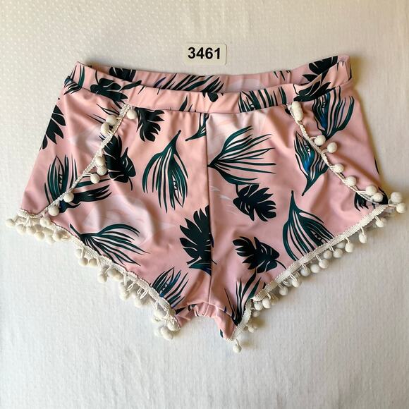 Women Swimwear Bottom size S Pink & Green Mid Rise Stretch Tropical Leafy - Picture 1 of 9